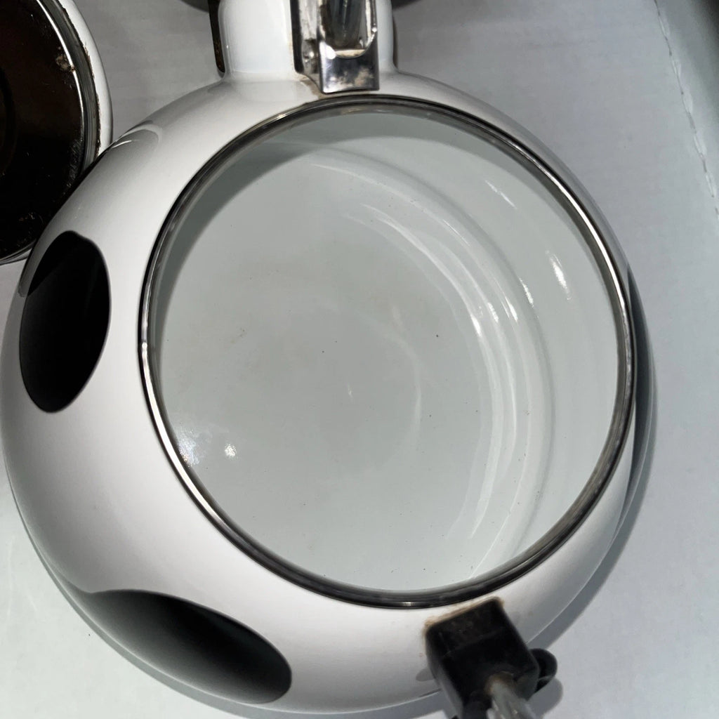 1992 M.K. Kamenstein Whistling 2 Quart Black and White Cow Tea Kettle with Bell