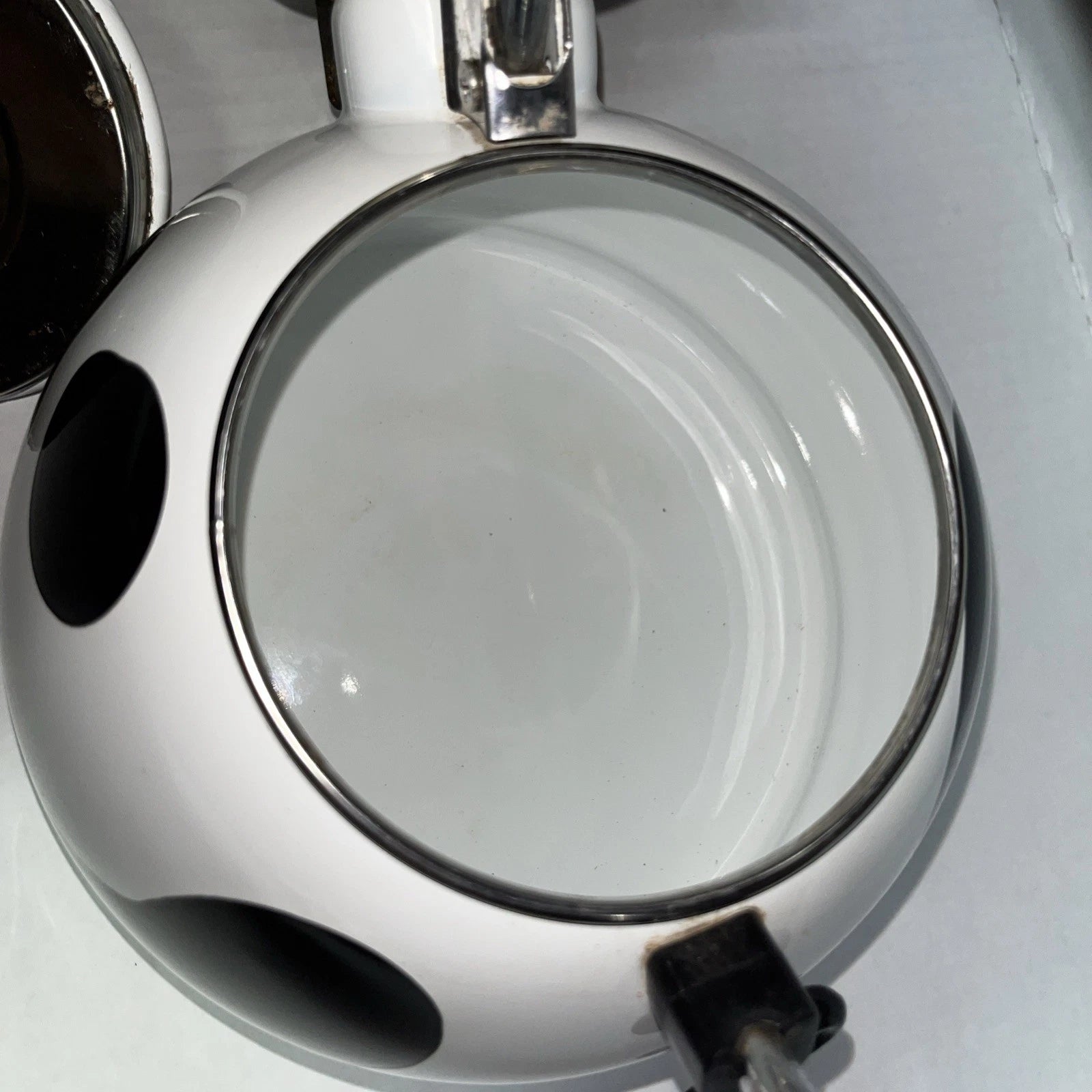 1992 M.K. Kamenstein Whistling 2 Quart Black and White Cow Tea Kettle with Bell