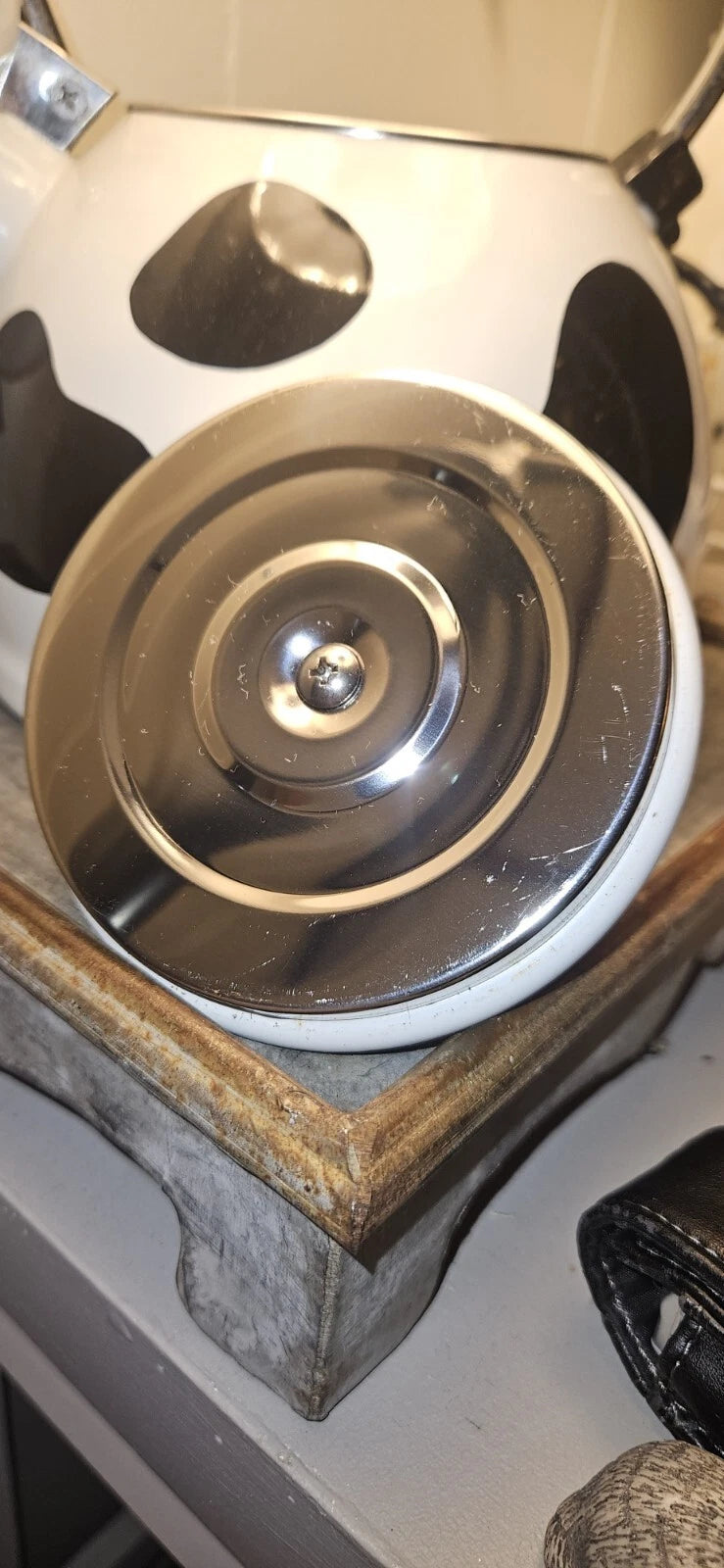 Vintage M Kamenstein Cow Tea Kettle Enamel Whistling Teapot