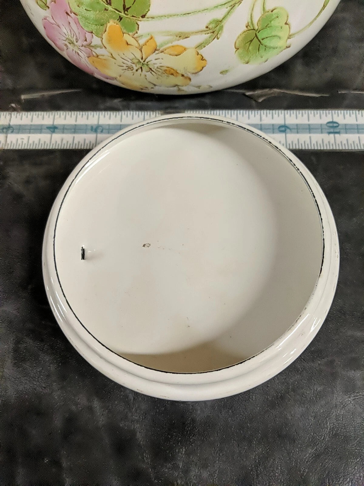 Vintage Enamel Tea Kettle Floral Pattern Wood Handle 8 Cups