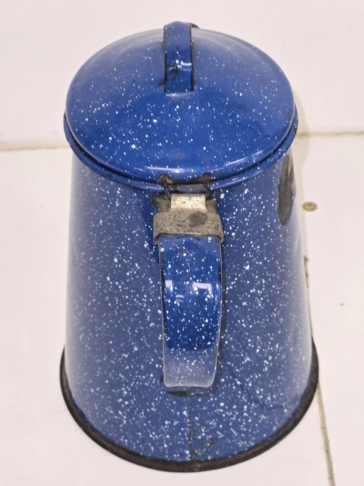 VTG Appropriately Rusted Blue Enamelware Small Camping Tea Coffee Pot