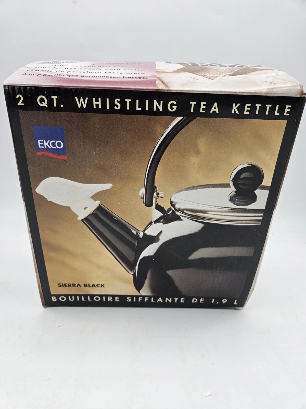 NEW Enamel on Steel Black Tea Kettle Whistling 2 Qt Ekco