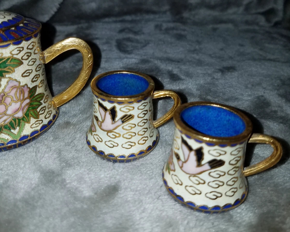 Miniature Enamel Set of 6 Coffee/Tea Pot & 4 Cups