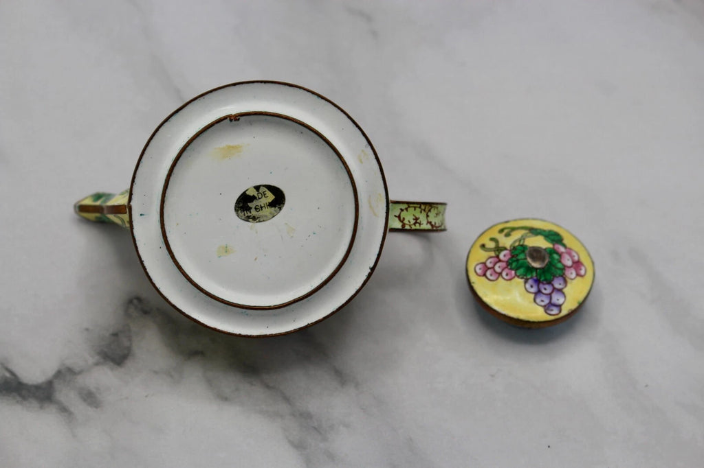 Cute Small Enamel on Copper Teapot Figurine