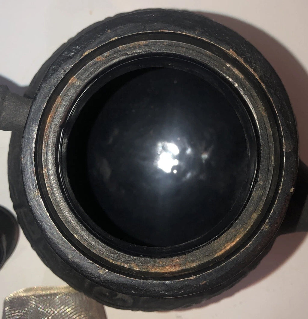 Ornate Vintage Cast Iron/Enamel Moroccan Style Tea Kettle 8" w/strainer basket