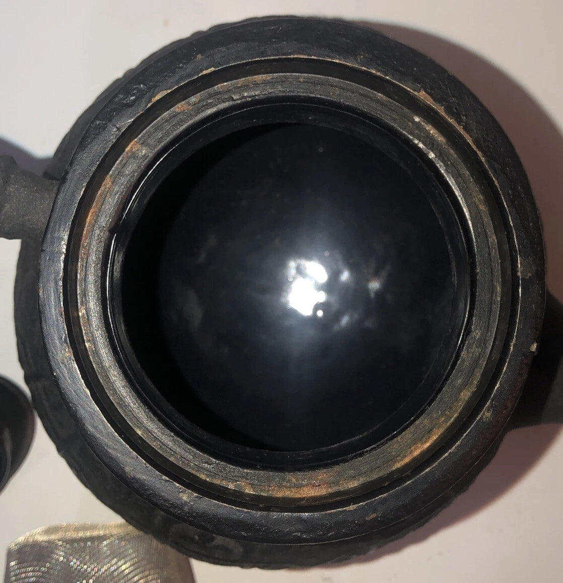 Ornate Vintage Cast Iron/Enamel Moroccan Style Tea Kettle 8" w/strainer basket