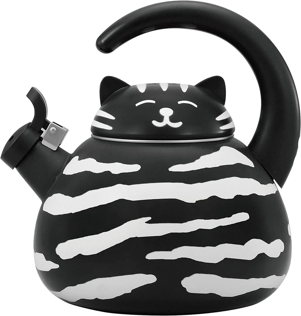 Supreme Novelty Enamel Stovetop Whistling Tea Kettle, Black and White Cat - New