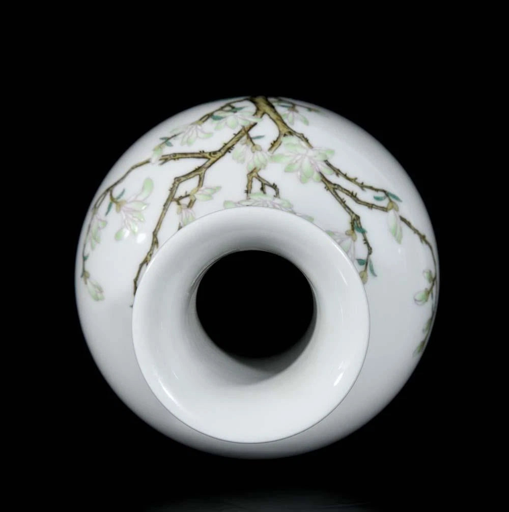 34CM Qianlong Signed Old Chinese Colour Enamel Vase W/bird N3272