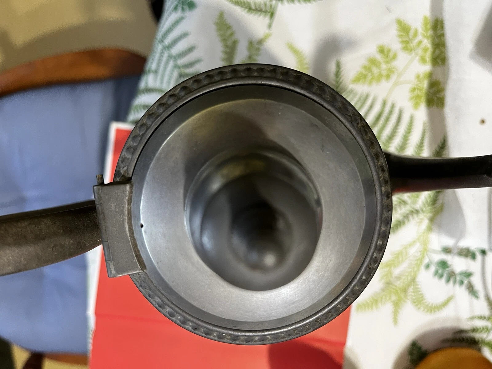 Antique Gray Graniteware Pewter Tea Pot Enamelware c1880