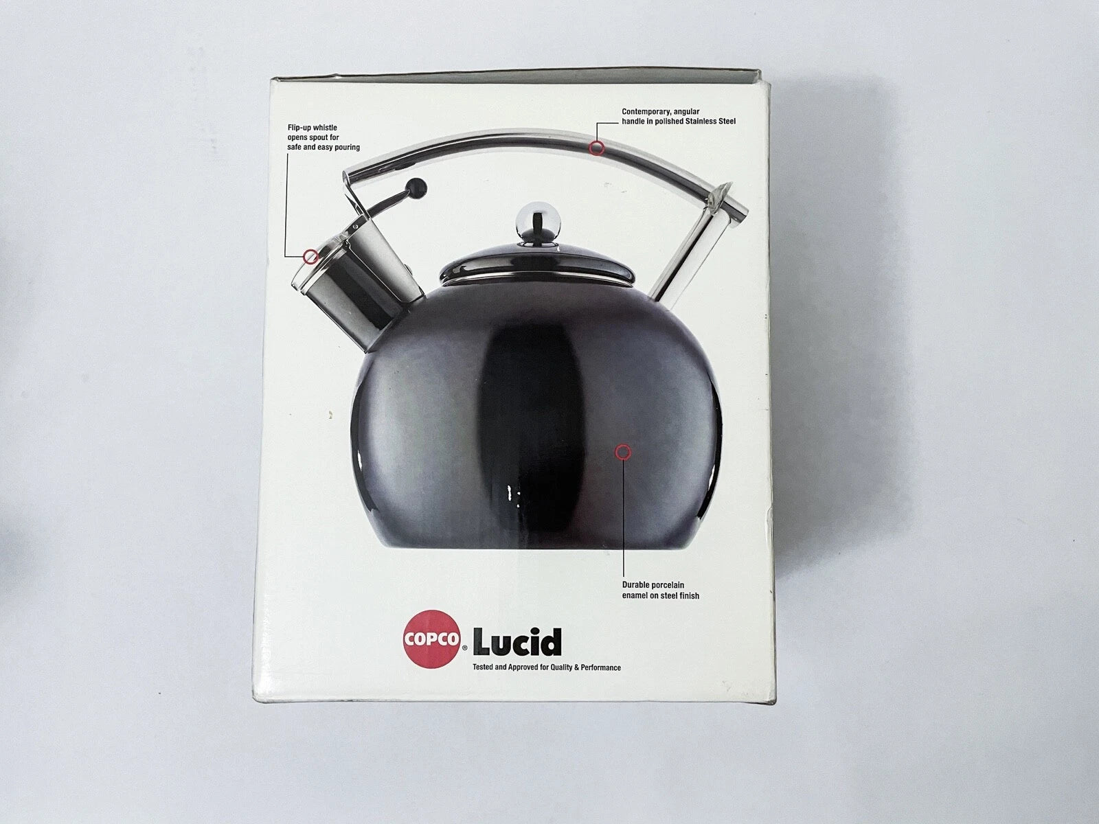 Copco Lucid Black Enamel Steel Teapot Kettle 2.5 Quarts