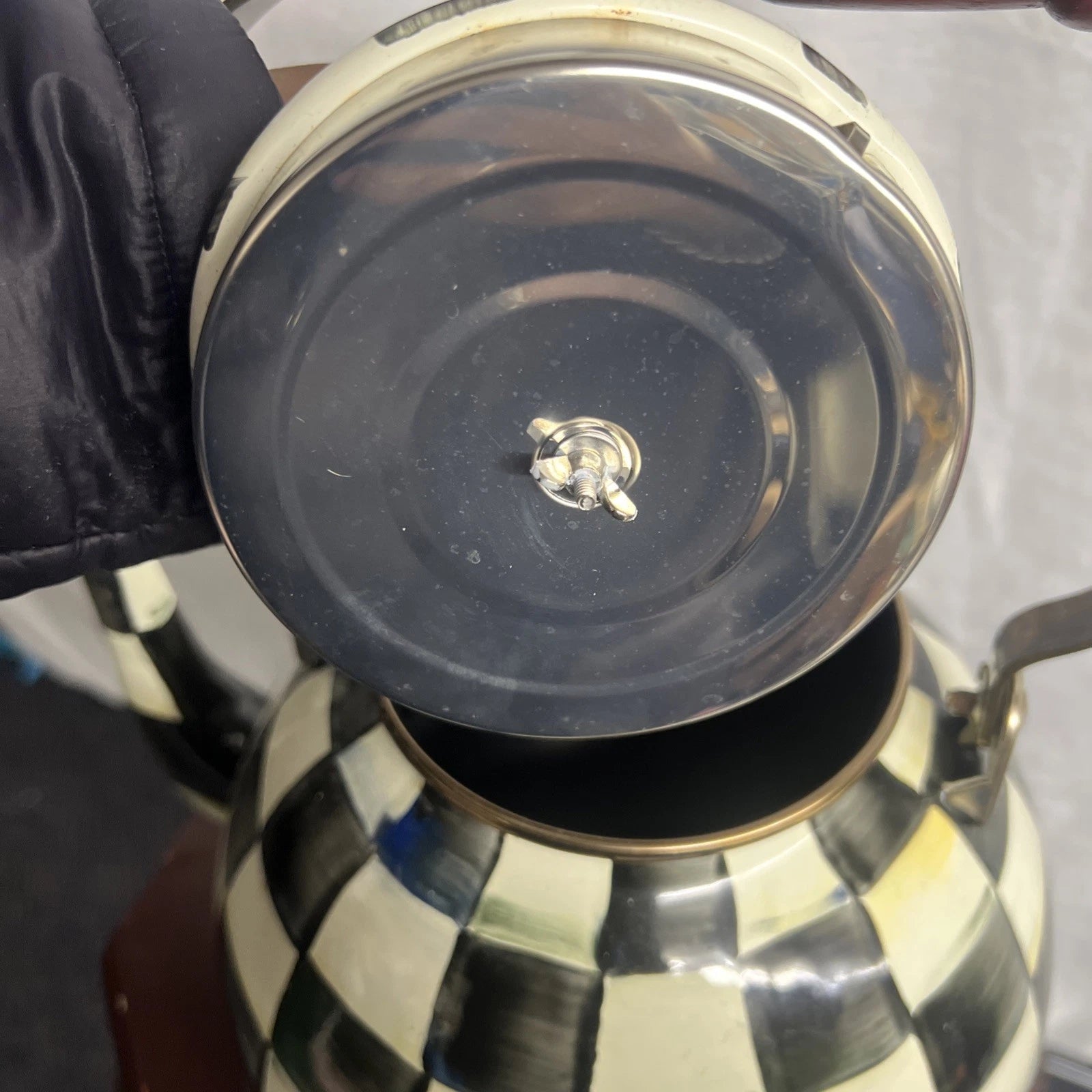 MacKenzie Childs Courtly Check Enamel Tea Pot