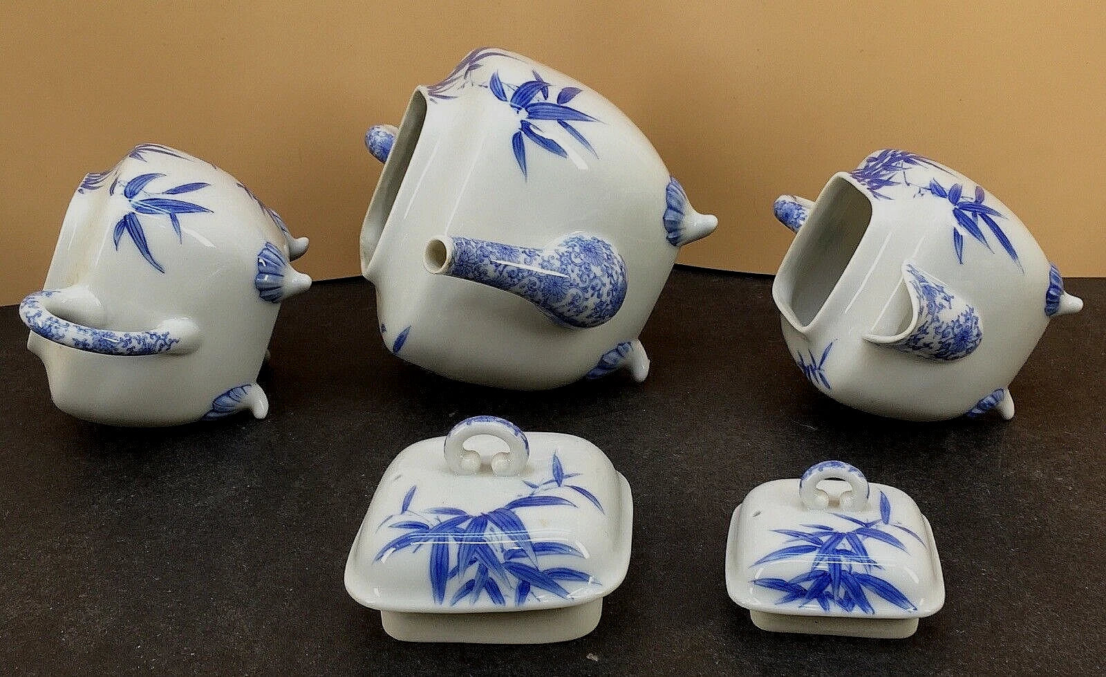 Japanese Meiji Porcelain Tea Set - Teapot, Cream & Sugar Bowls, Signed