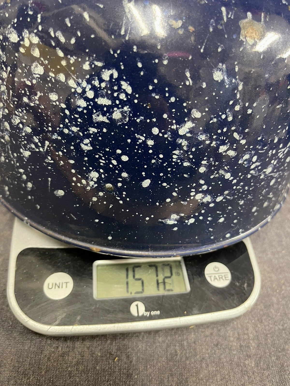 LARGE 9.25” Vintage Retro Enamelware Teapot Blue Speckled Enamel Granite Ware