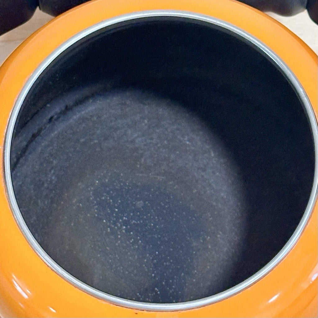 VTG Le Creuset Orange Flame Enamel Whistling Demi Kettle Teapot 1.25 Qt Pls READ