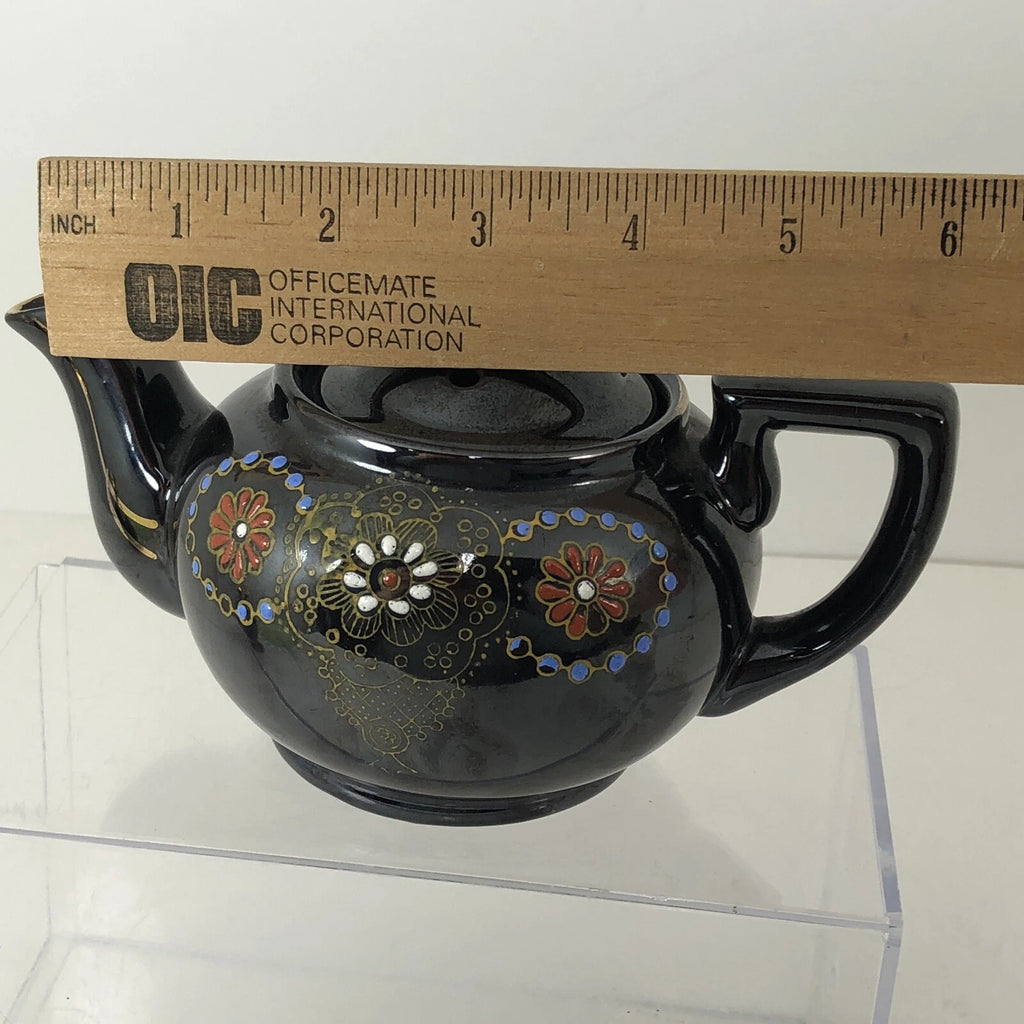 Japan Vintage Ceramic Redware Blue Teapot Glazed and Enamel 12 Ounces VTG