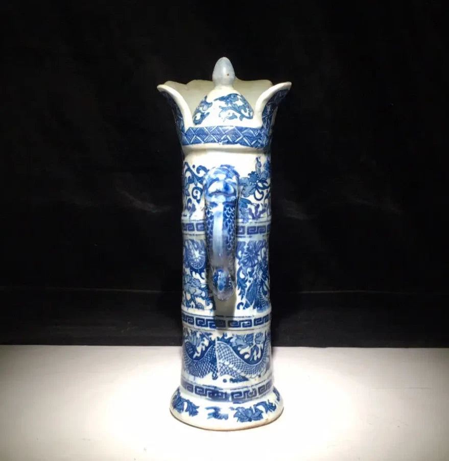 Chinese Antique Porcelain Qing Qianlong Blue and White Dragon Pattern Pot