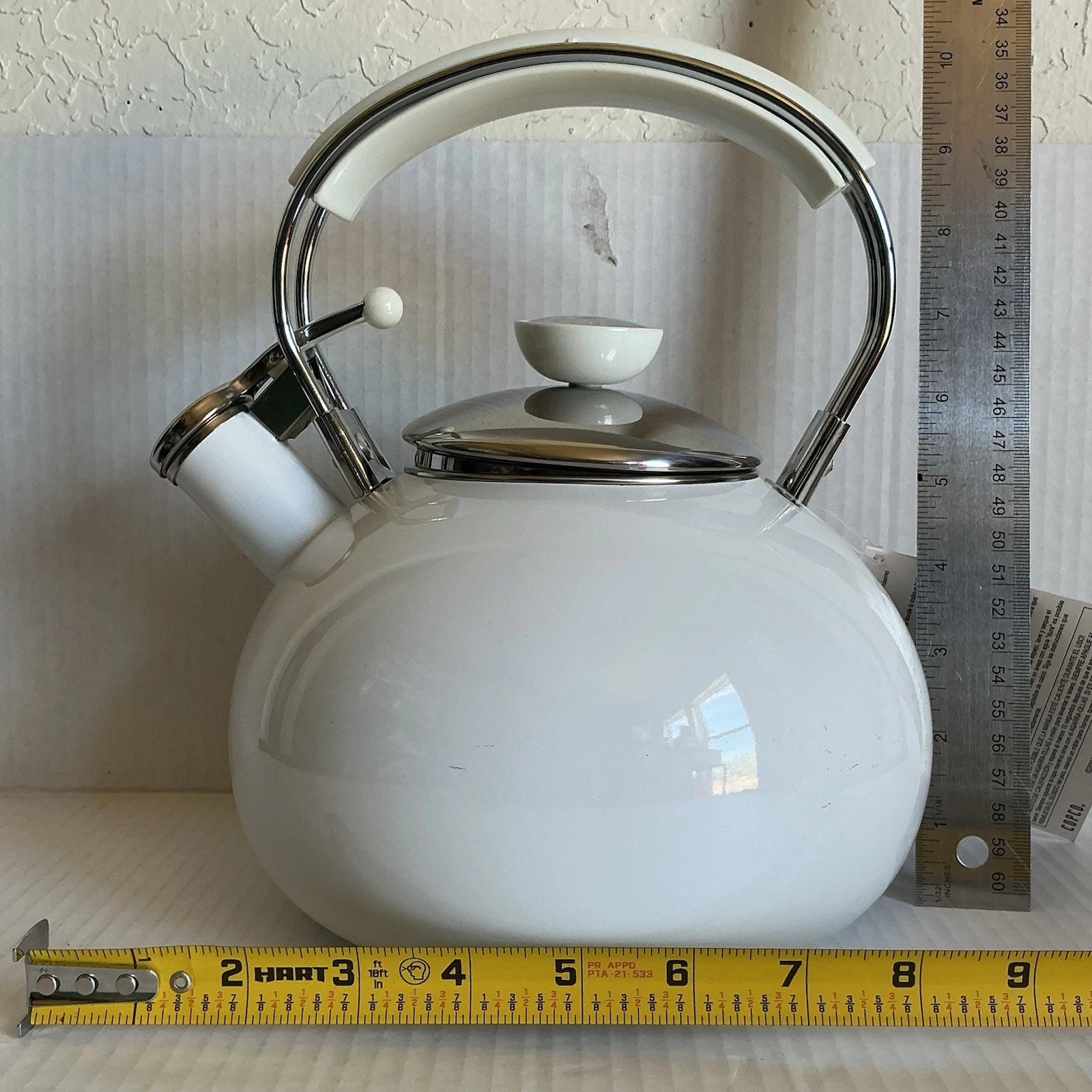 Vintage Copco Tea Kettle Whistling White Enamel Stainless Steel 2004 NEW NOS