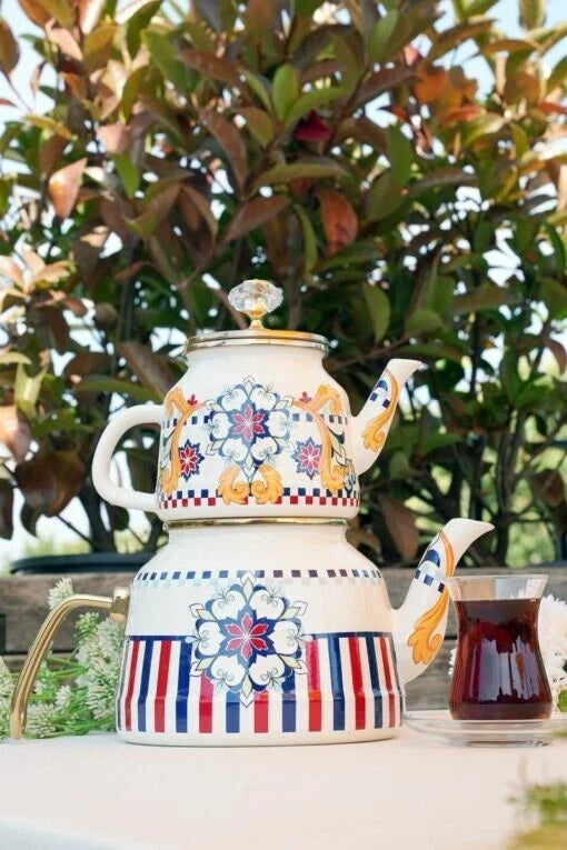 Enamel Teapot Set / Turkish Tea Pot Set, Turkish Samovar Tea Maker, Tea Kettle