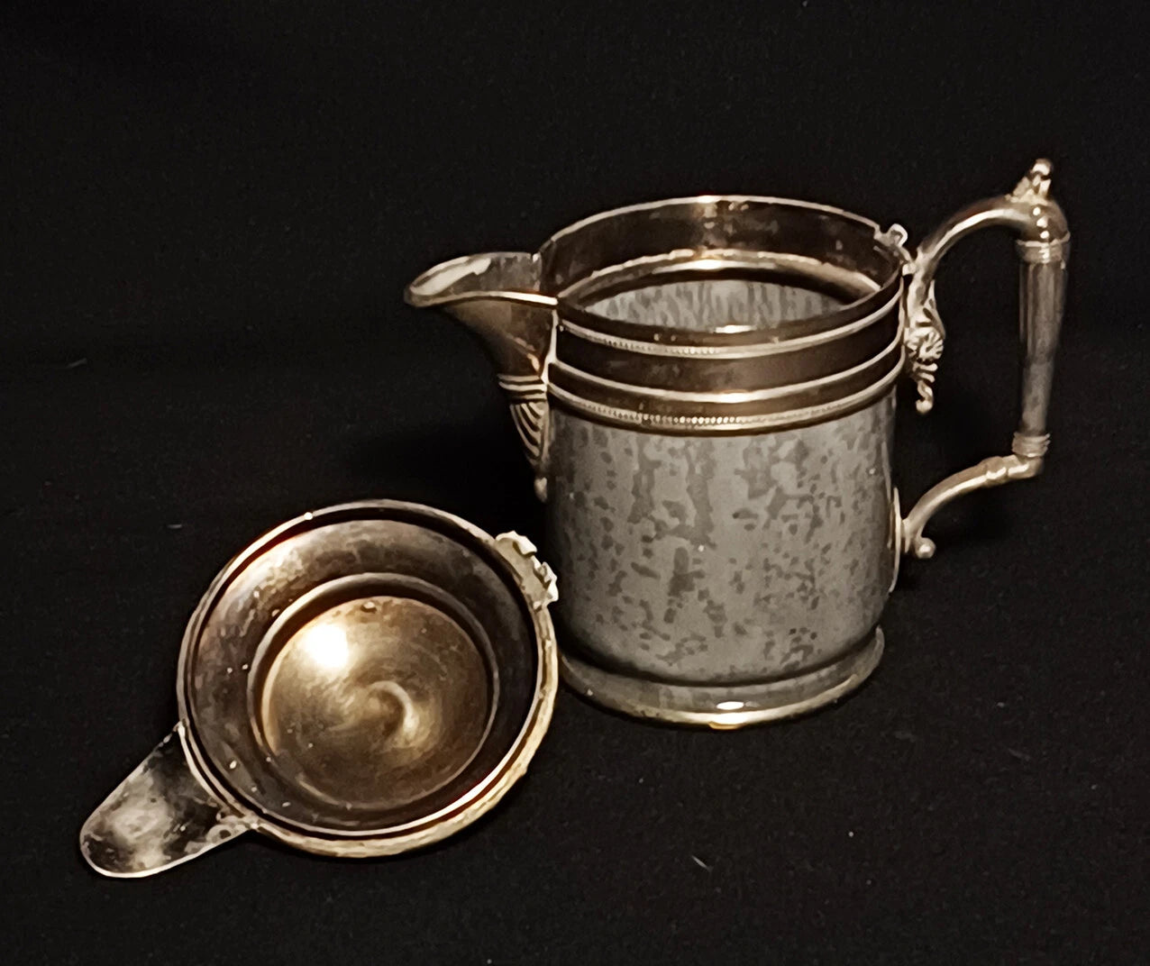 Antique Manning Bowing Gray Graniteware Enamelware Pewter Tea Coffee Set