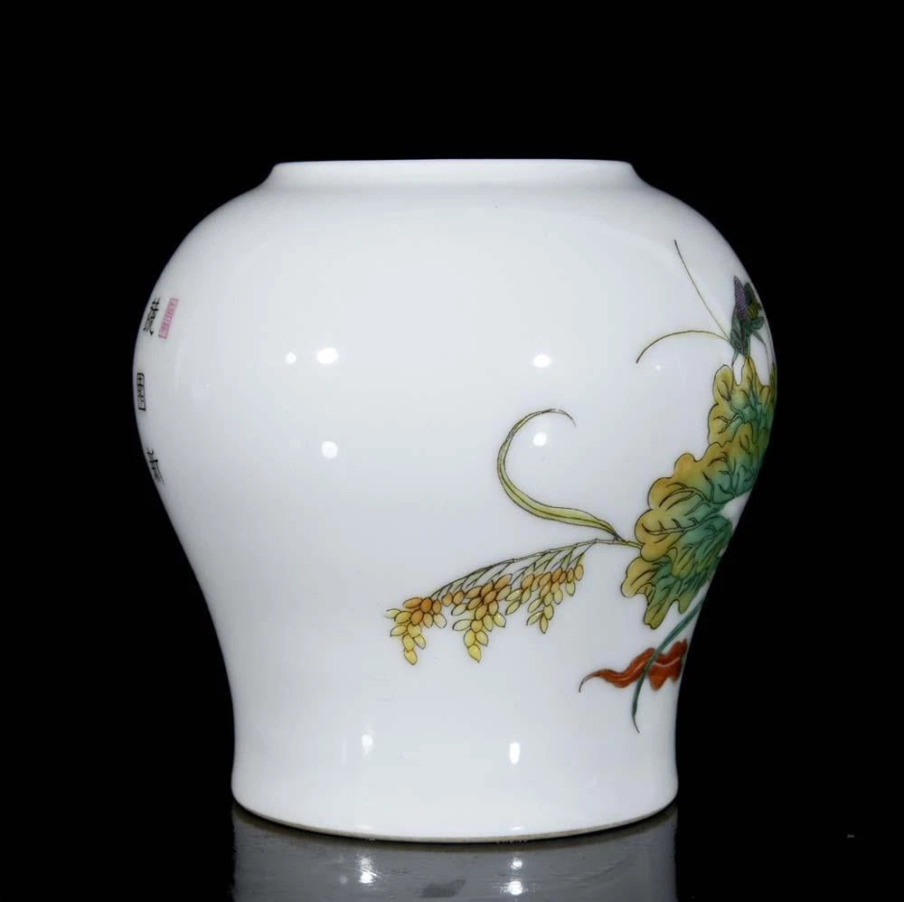 Qianlong Signed Pair Old Chinese Colour Enamel Lid Pot W/cabbage N3580