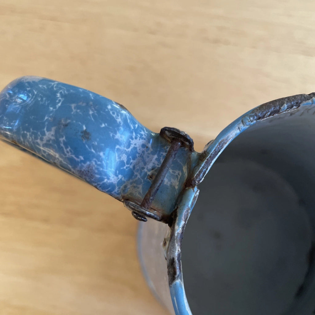 VTG Robin Egg Blue Splatter Swirl Graniteware Enamelware 6” Teapot No Lid