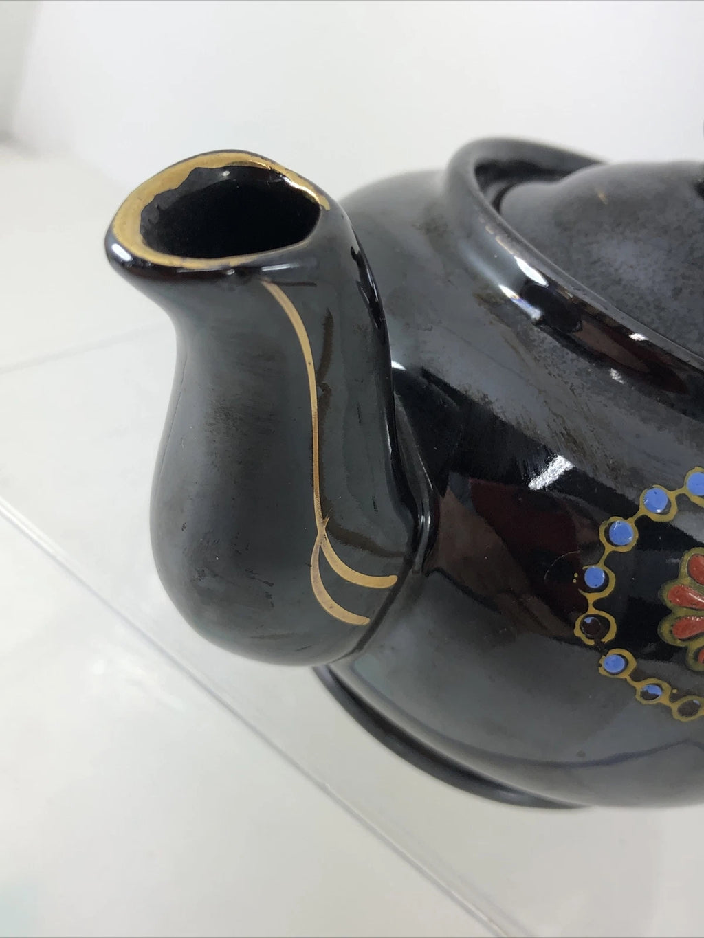 Japan Vintage Ceramic Redware Blue Teapot Glazed and Enamel 12 Ounces VTG