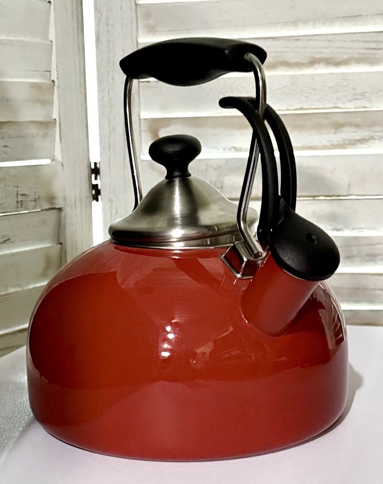 Chantal  Flip Teakettle 37-ALD Red EUC Whistling Vintage Tea Pot Thailand