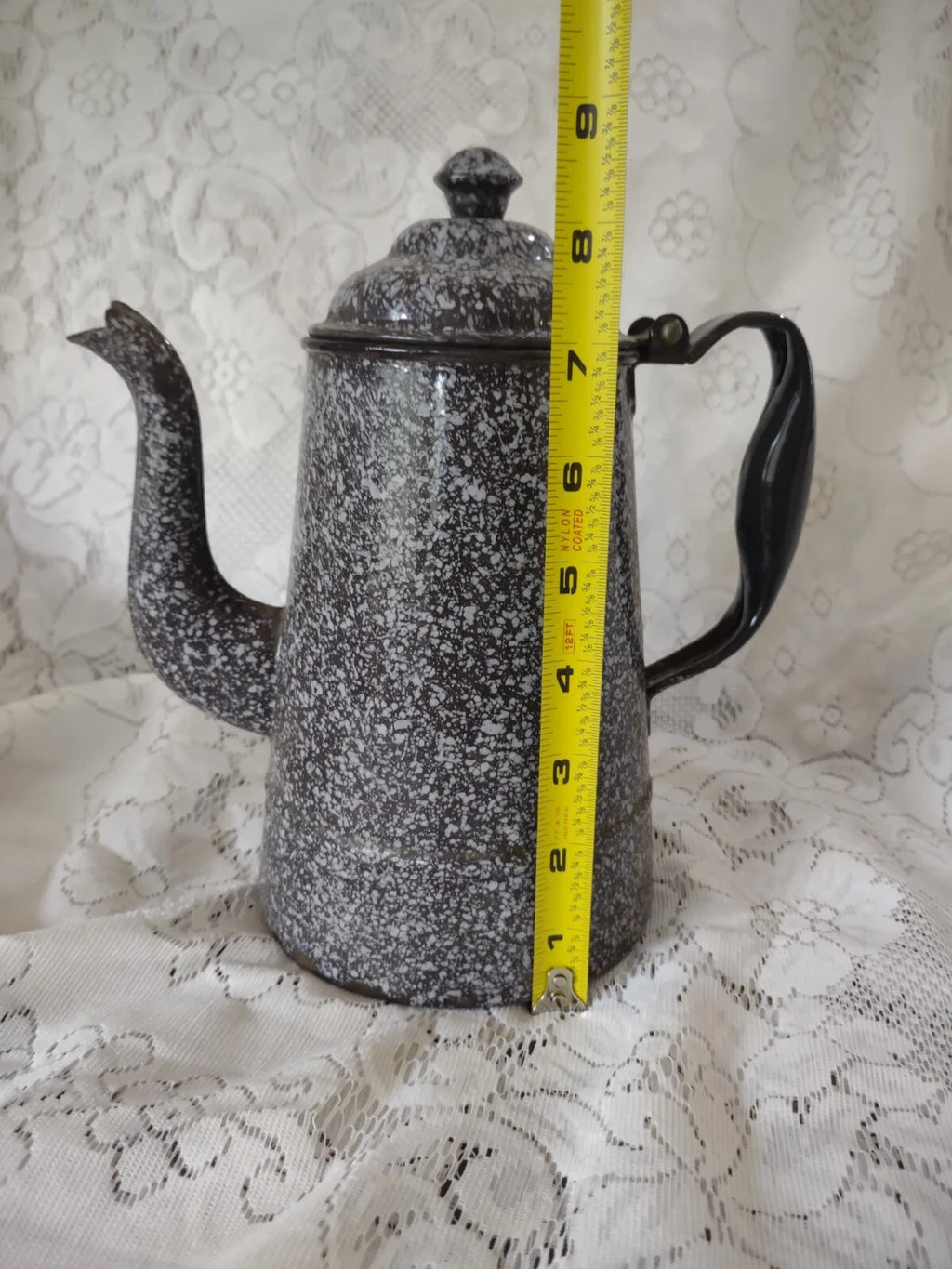 Nice Vintage Grey Speckled Enamel Coffee/Tea Pot