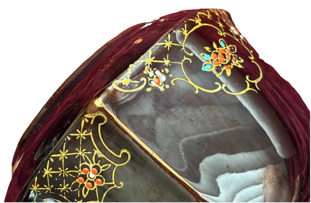 Vtg Japanese Redware Teapot Brown Betty Moriage Enamel Hand Painted Deco 2 Chips