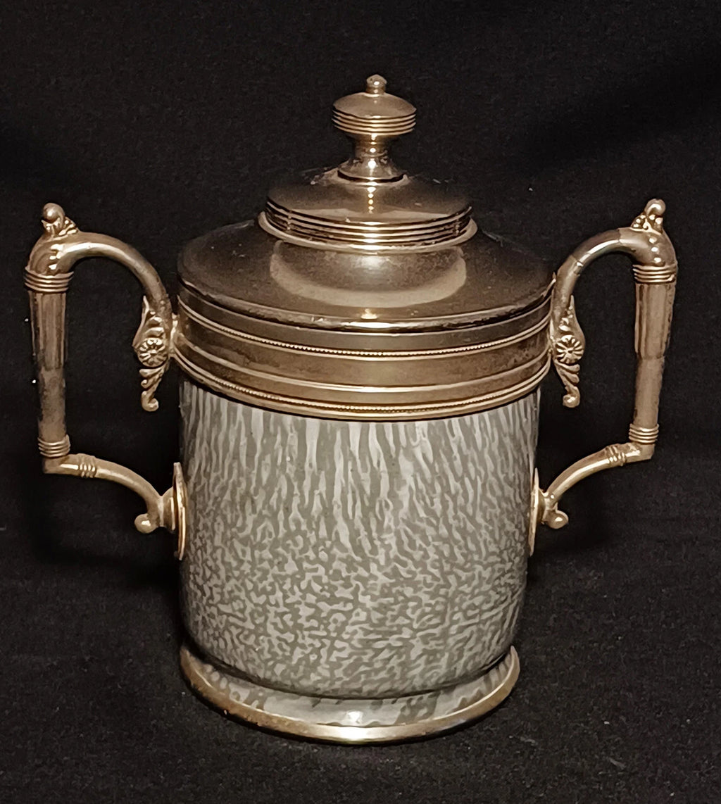 Antique Manning Bowing Gray Graniteware Enamelware Pewter Tea Coffee Set