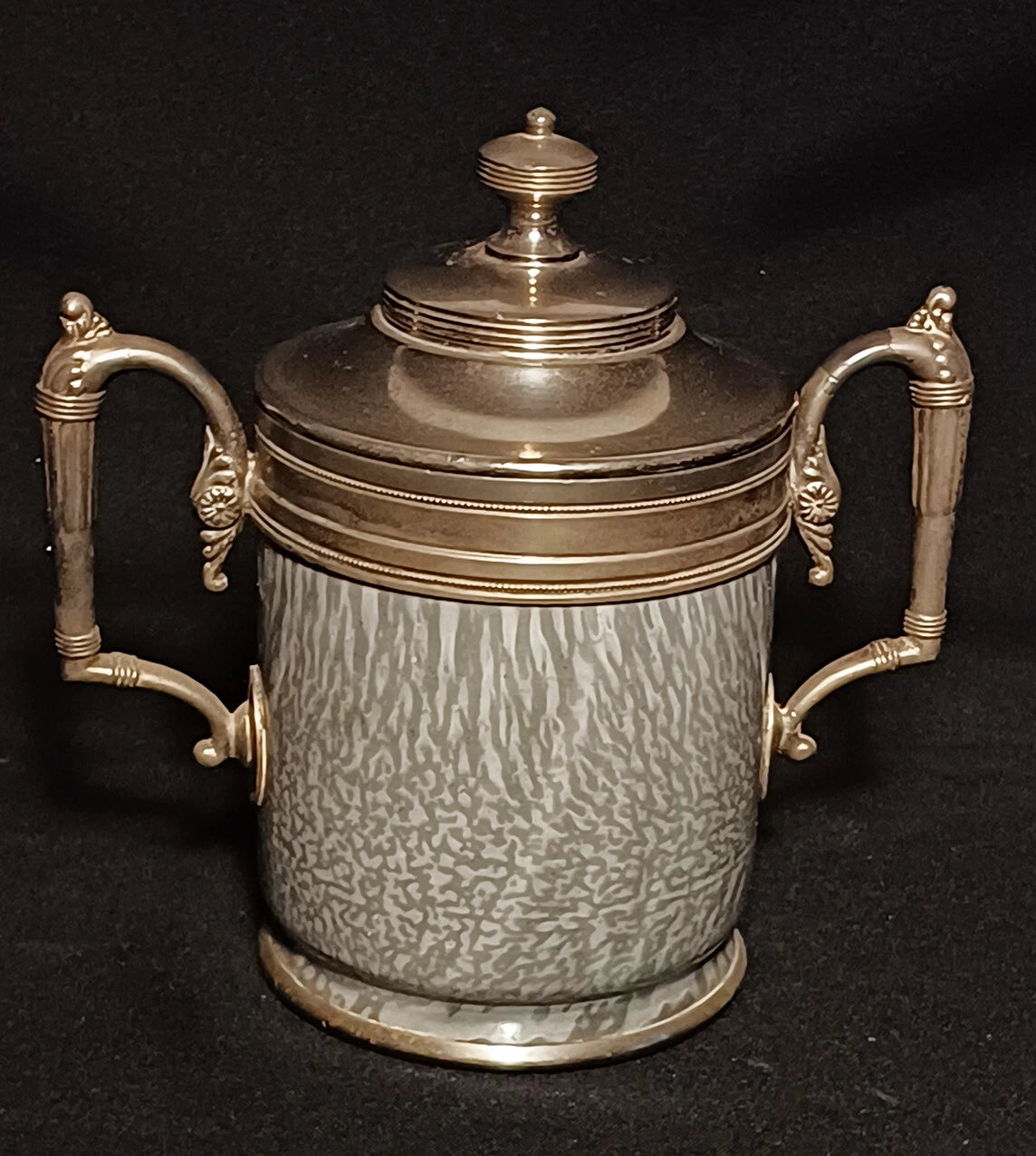 Antique Manning Bowing Gray Graniteware Enamelware Pewter Tea Coffee Set