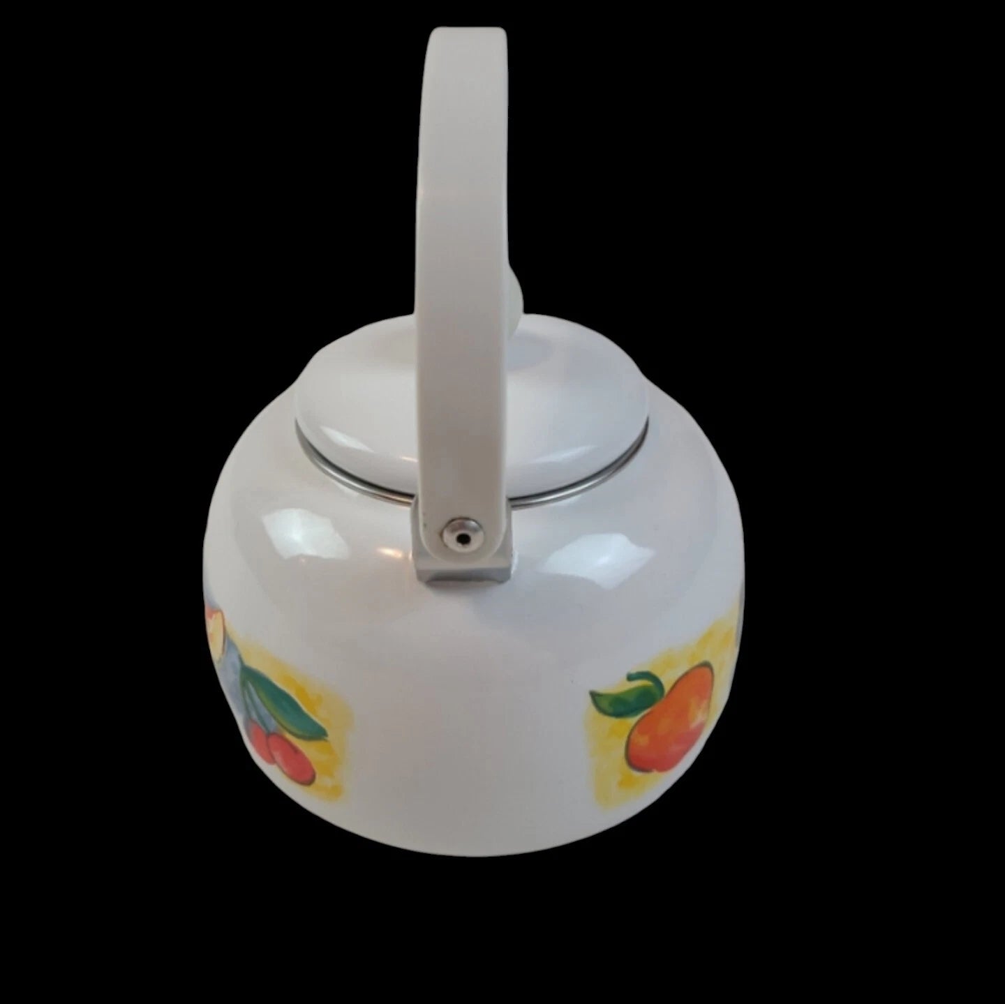 vintage white enamel tea kettle