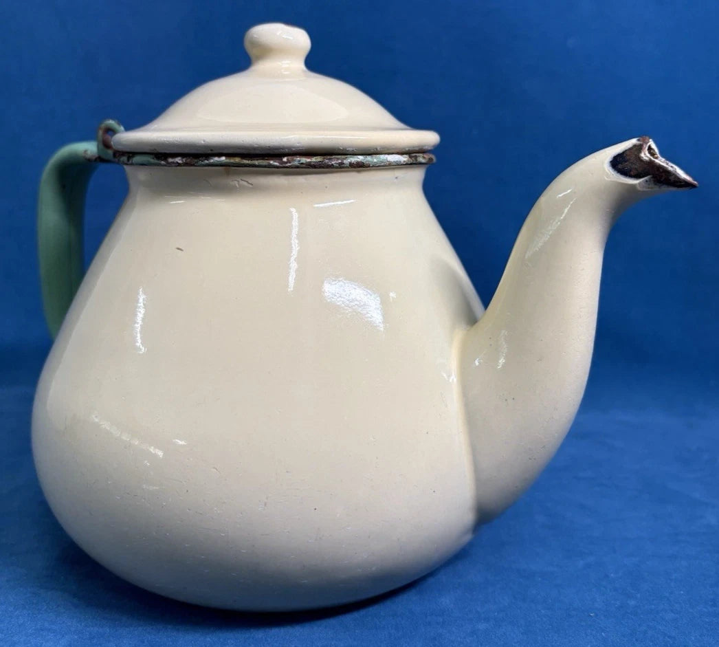 Vintage Yellow & Green Enamel Tea Kettle of Scandinavian Orgin
