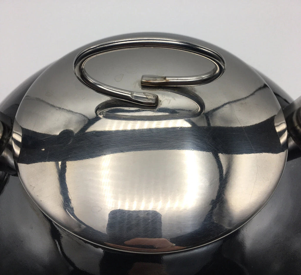 COPCO 2qt Black Enamel Whistling Teapot Kettle Chrome Top Mid Century Modern MCM