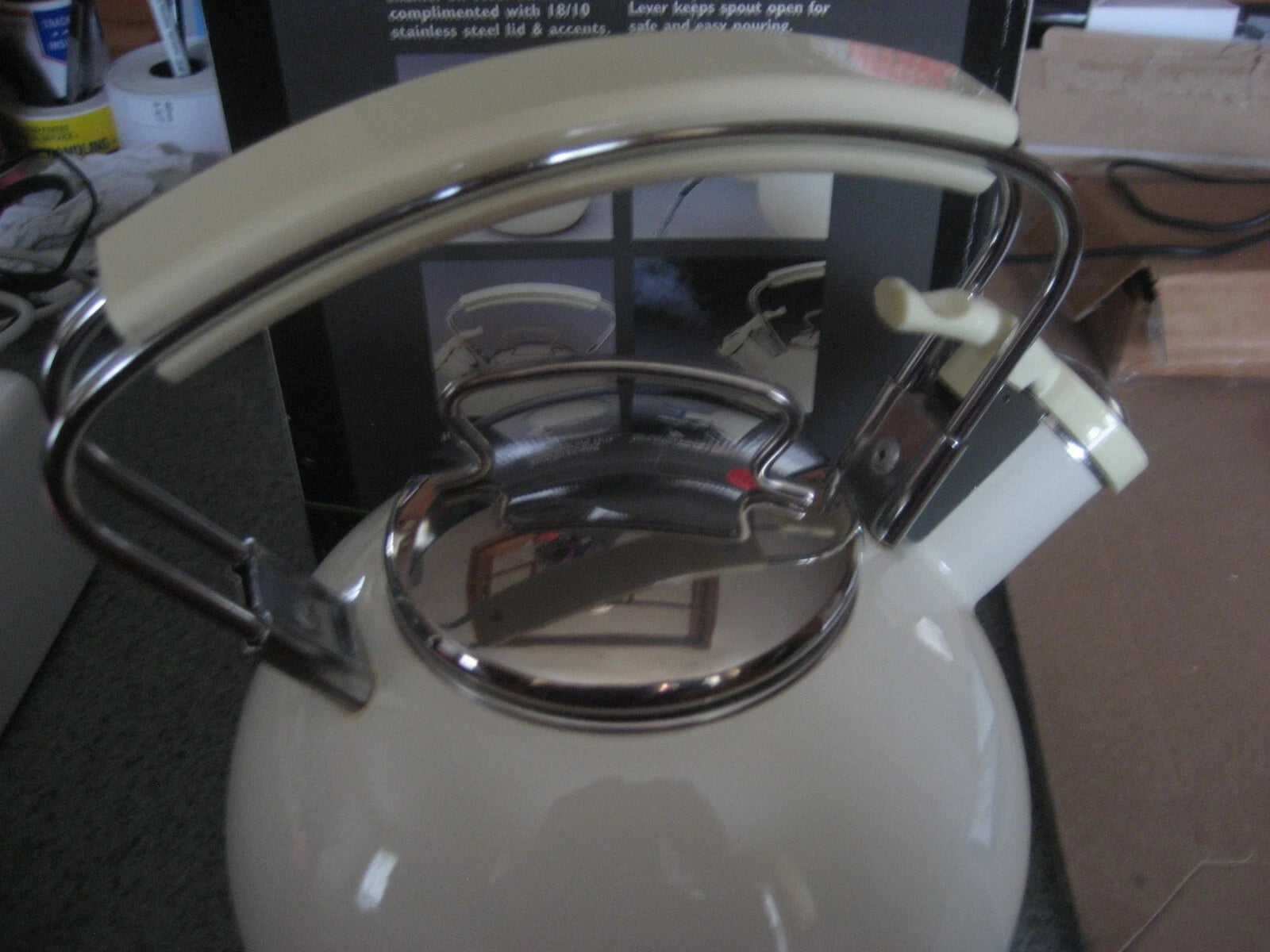 COPCO Linen Color Porcelain Enamel Whistling Tea Kettle 2.5 qt/10 cups/2.4 L