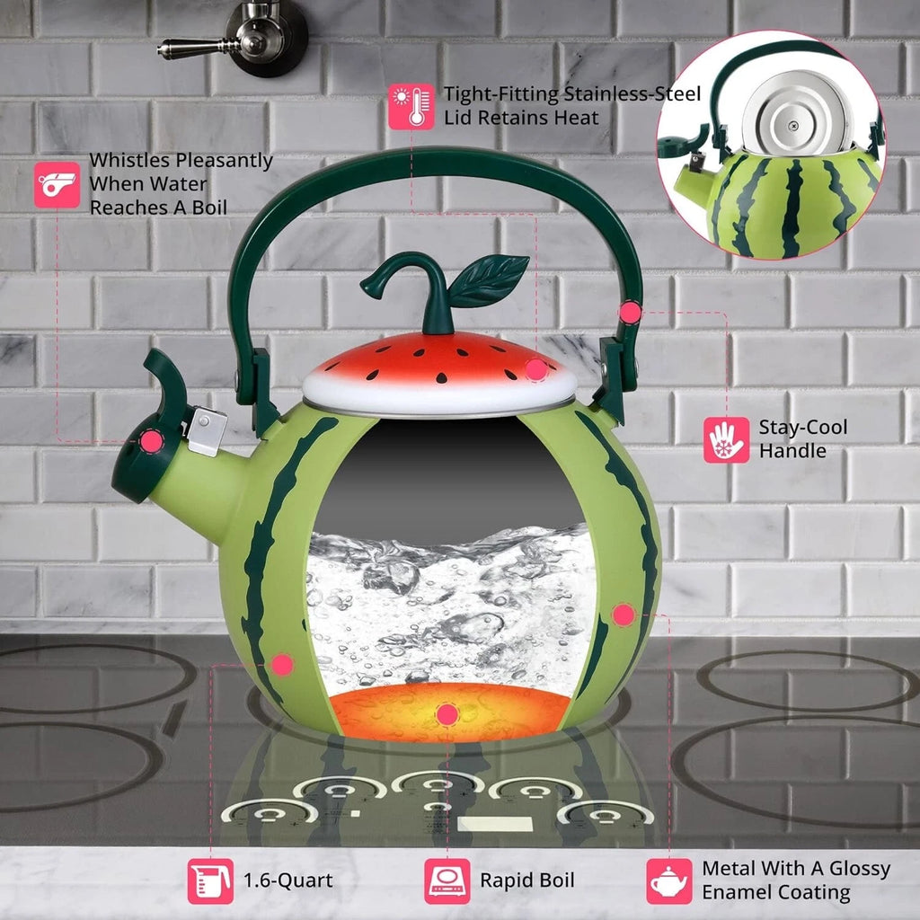 Enameled 1.6 Quart Enamel-on-Steel Whistling Tea Kettle (Watermelon)