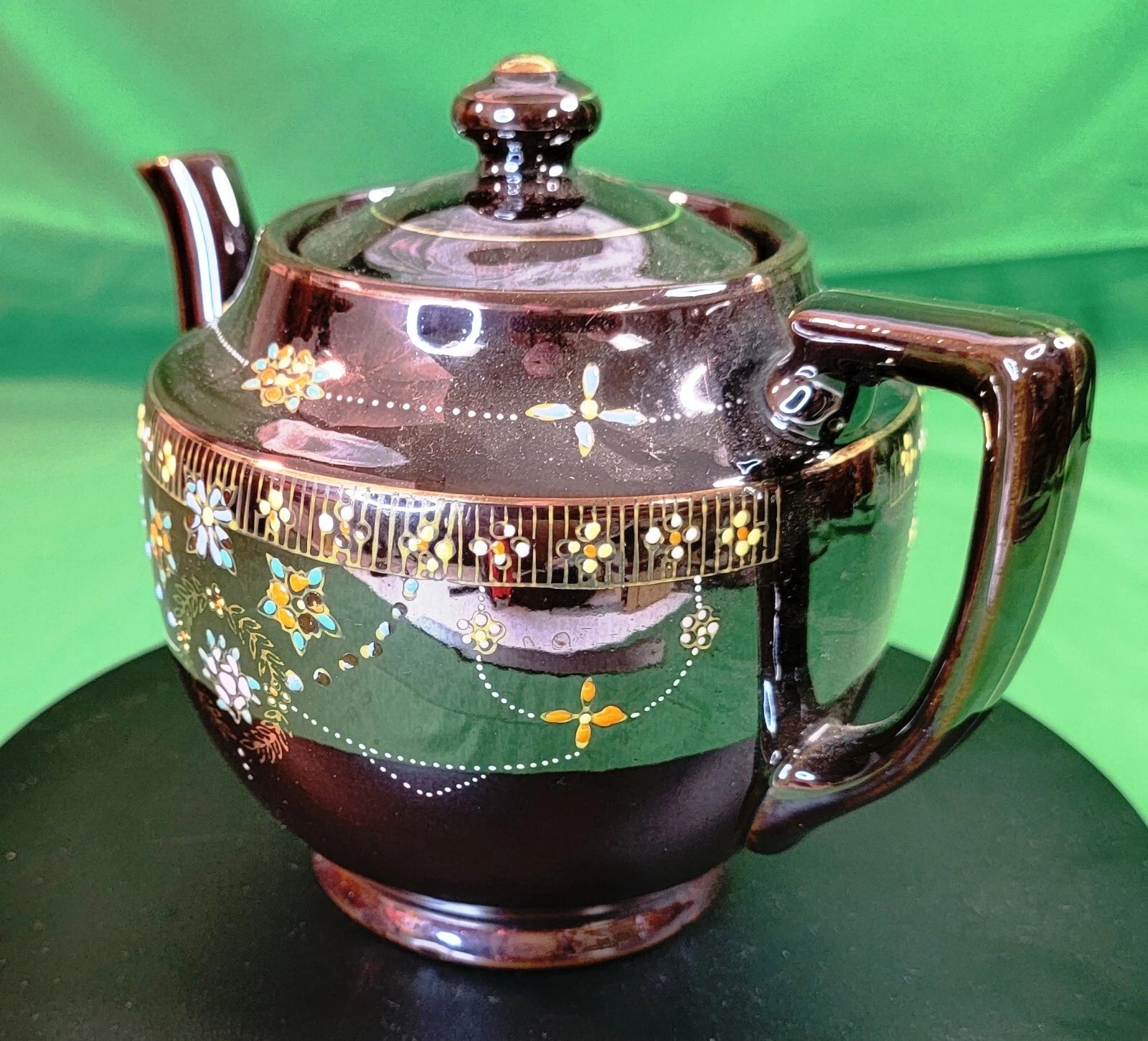 Beautiful Vtg Teapot Moriage Hand Painted Brown Glazed Pottery Occupied Japan
