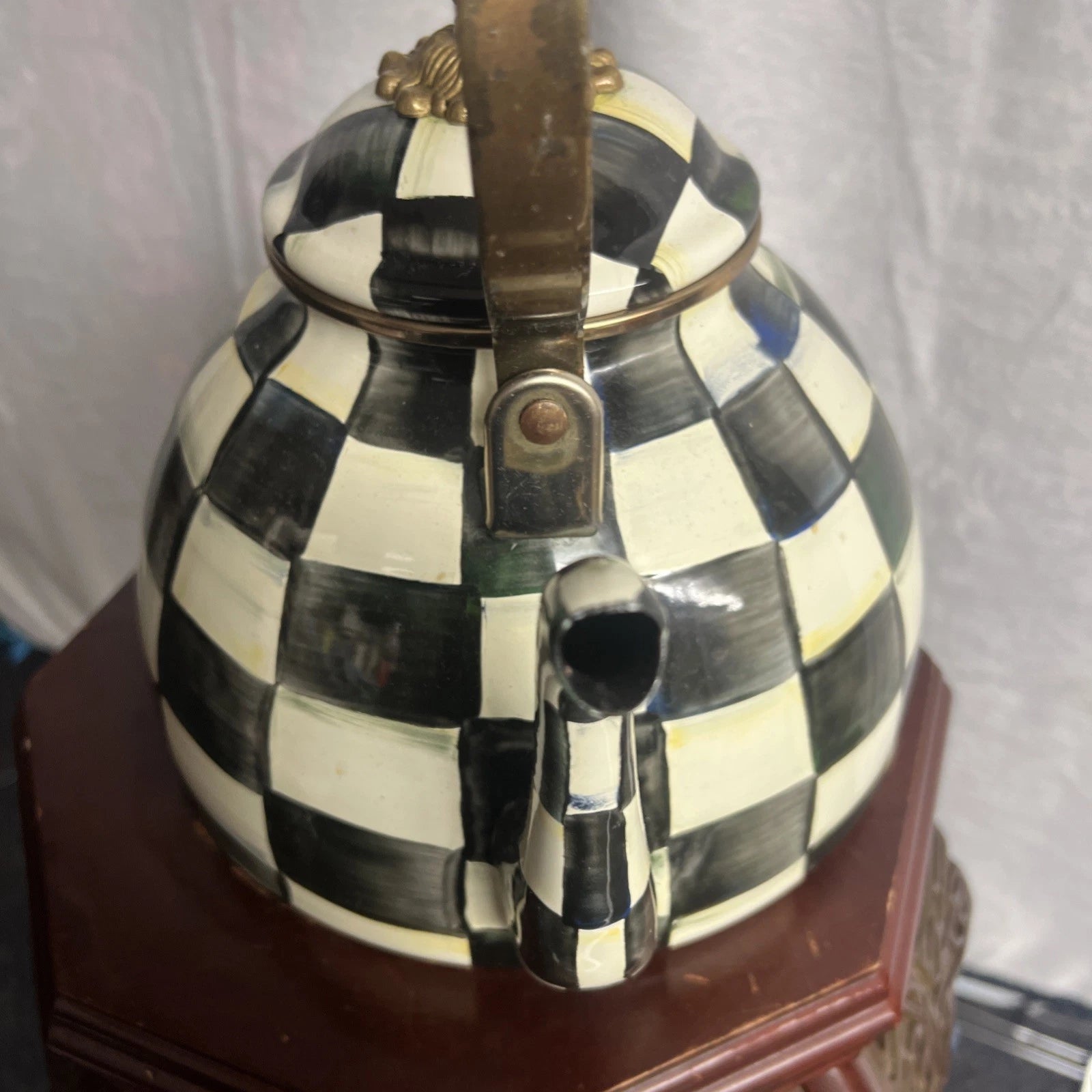 MacKenzie Childs Courtly Check Enamel Tea Pot