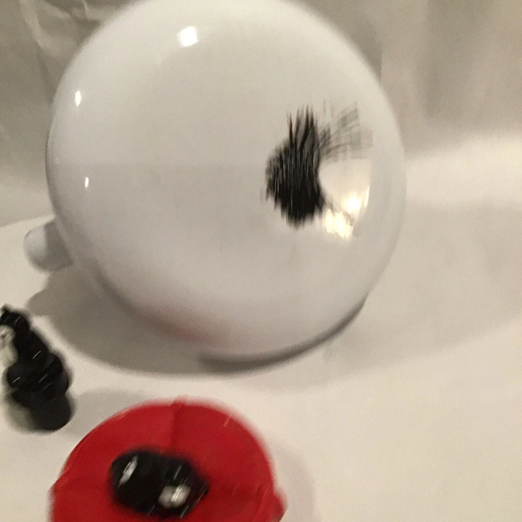 Red And White Enamel Kitty Cat Tea Kettle W/ Small Repair - Discounted