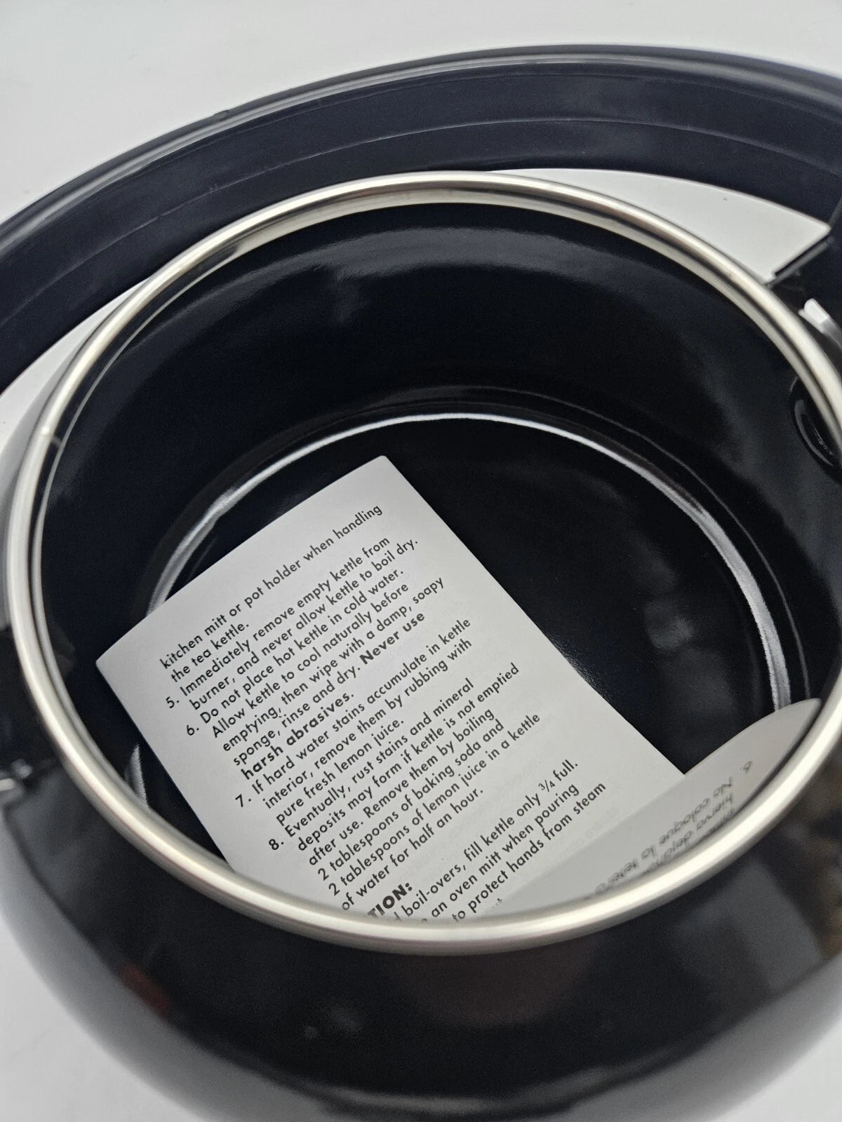 NEW Enamel on Steel Black Tea Kettle Whistling 2 Qt Ekco