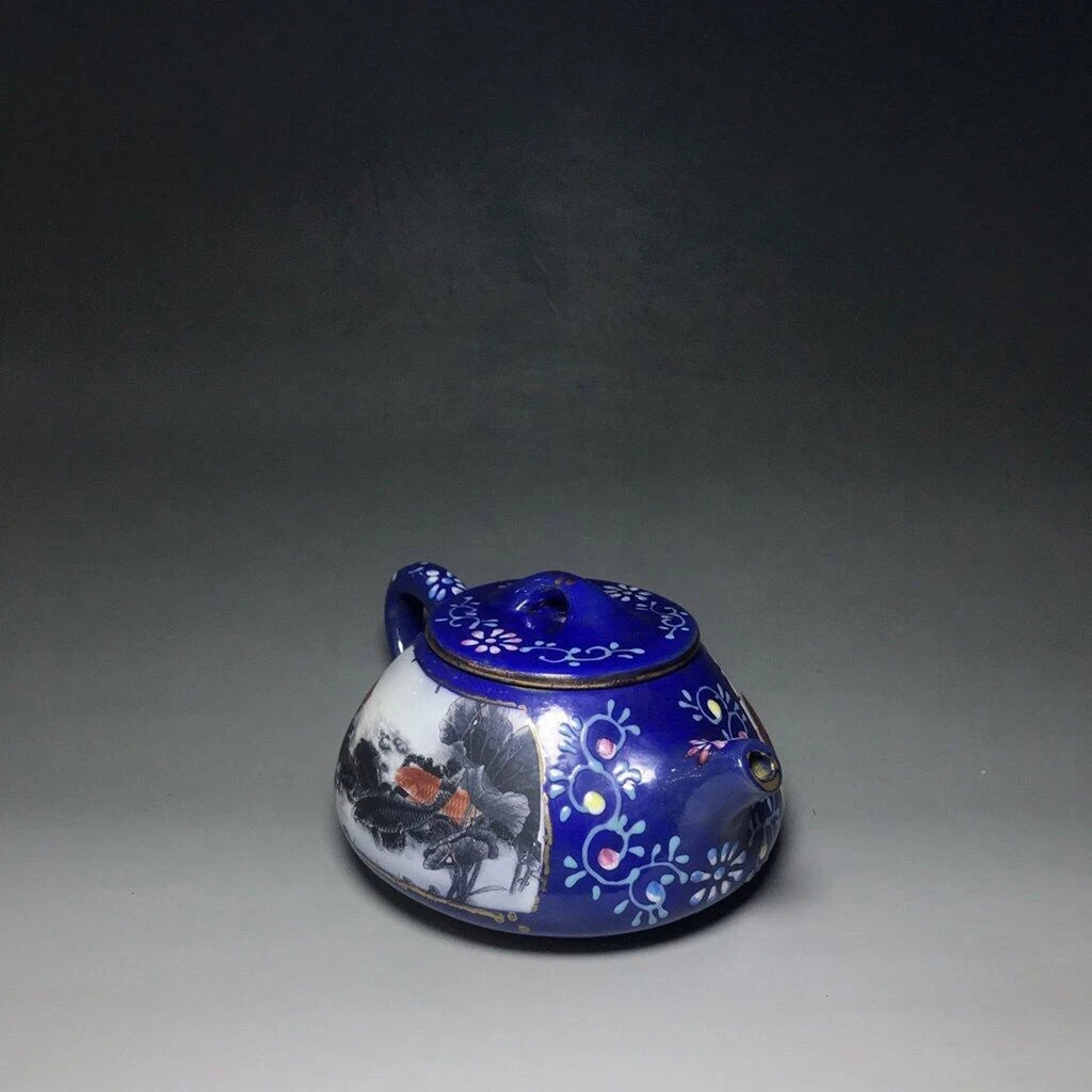 Chinese Yixing Zisha Clay Enamel Handmade Exquisite Fish pattern Teapot 5608