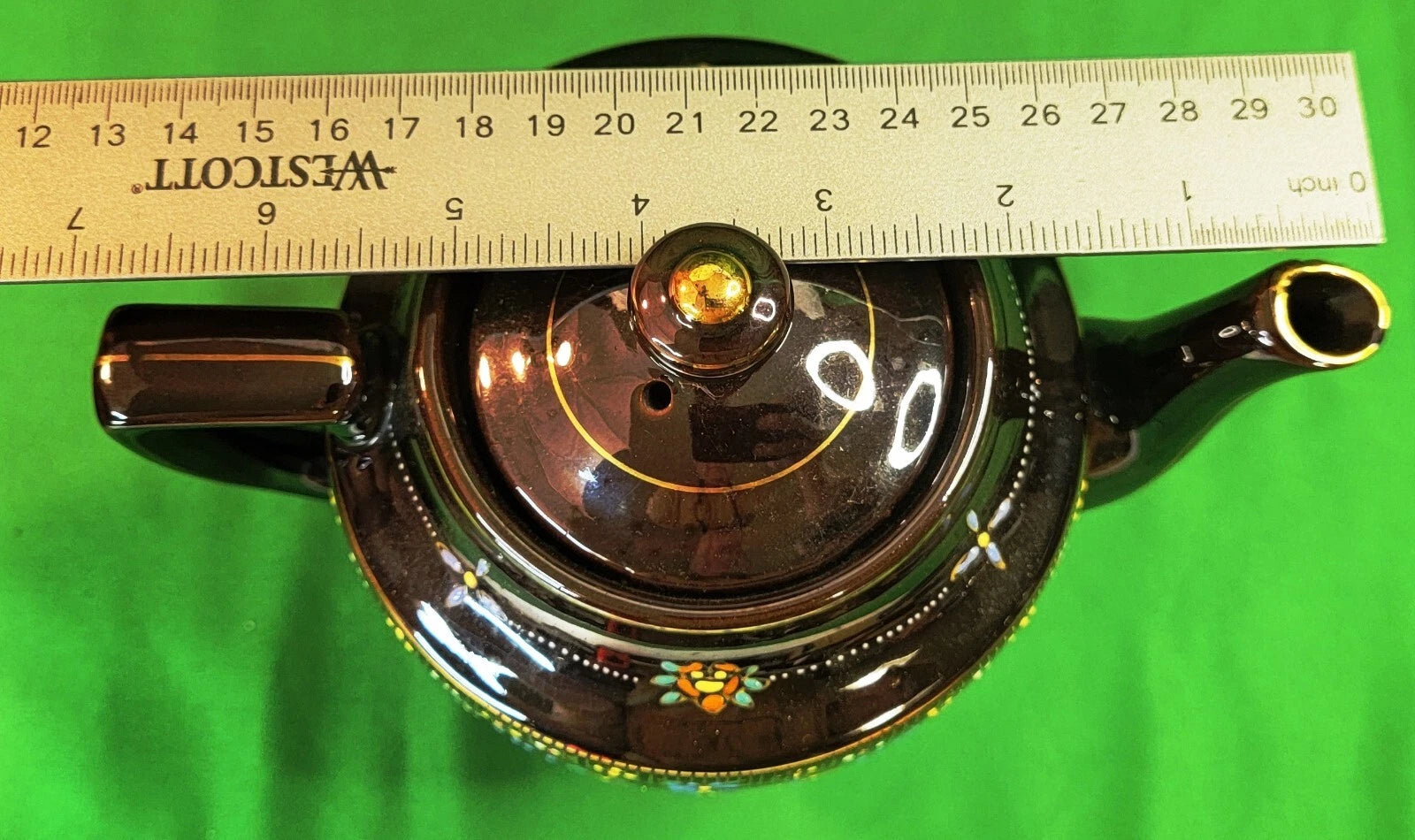 Beautiful Vtg Teapot Moriage Hand Painted Brown Glazed Pottery Occupied Japan