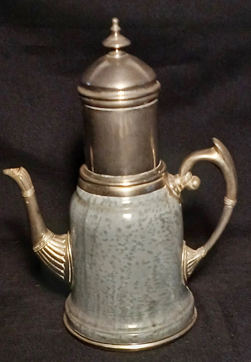 Antique Manning Bowing Gray Graniteware Enamelware Pewter Tea Coffee Set