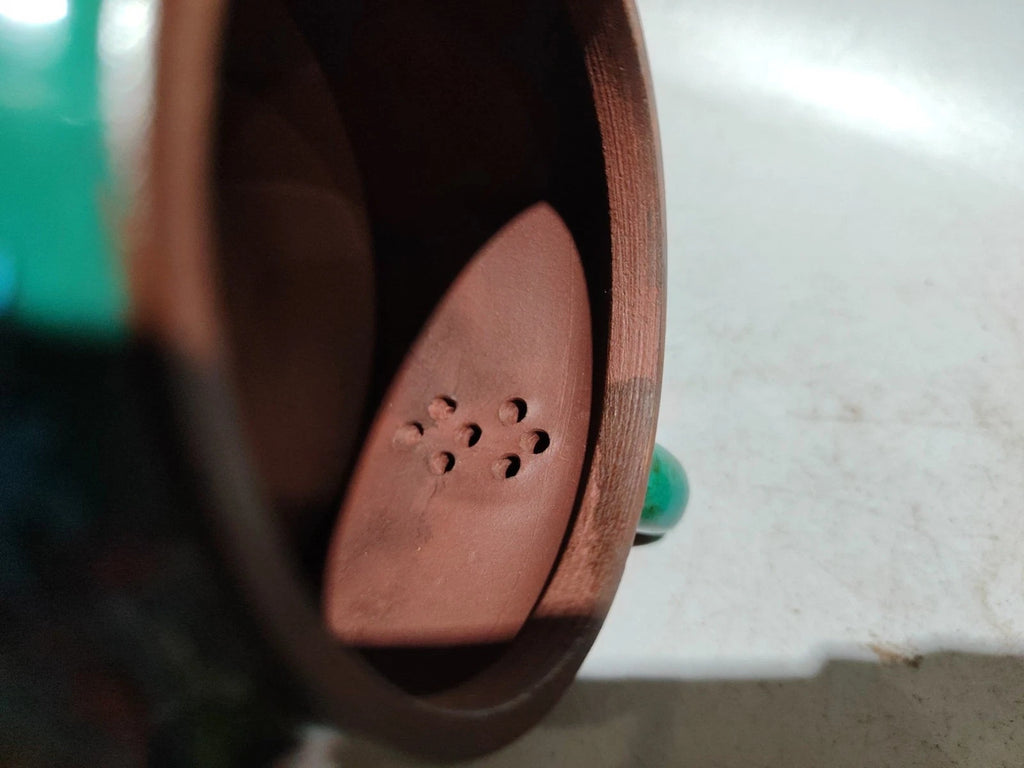 Chinese Purple Clay Pot Health Trays Figurine Enamel Painted Carved Floral