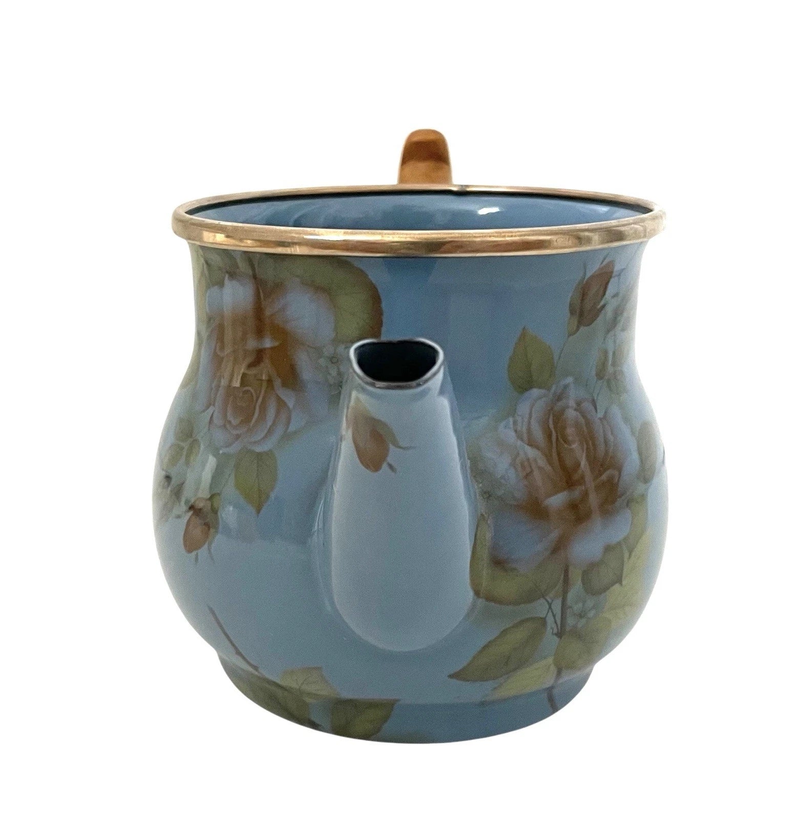 Mackenzie Childs 1983 Victoria Richard Blue Floral Enamel Coffee Tea Pot. No Lid