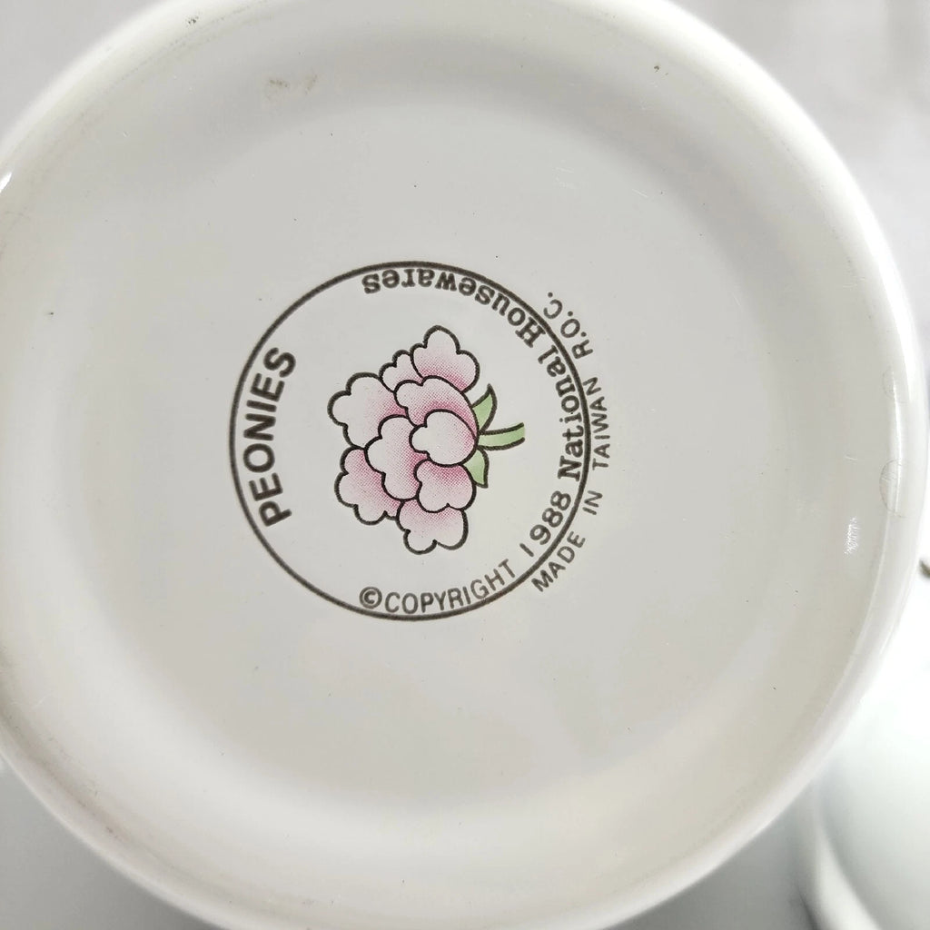 Vtg 1988 Tea Kettle Pot Enamel White Poppies Flowers Brass National Housewares