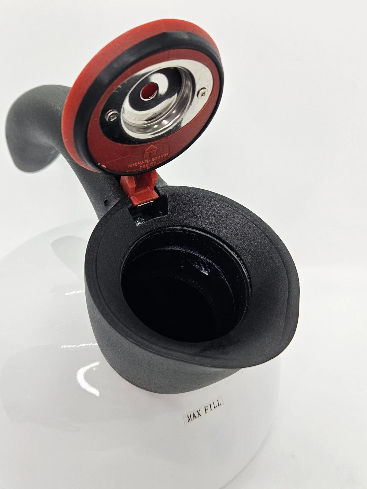 Michael Graves Designs White Enamel Tea Pot Kettle Black Handle