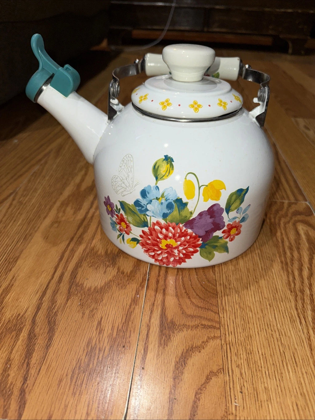 The Pioneer Woman Whistling Tea Kettle 2 Quart Blooming Bouquet Enamel On Steel