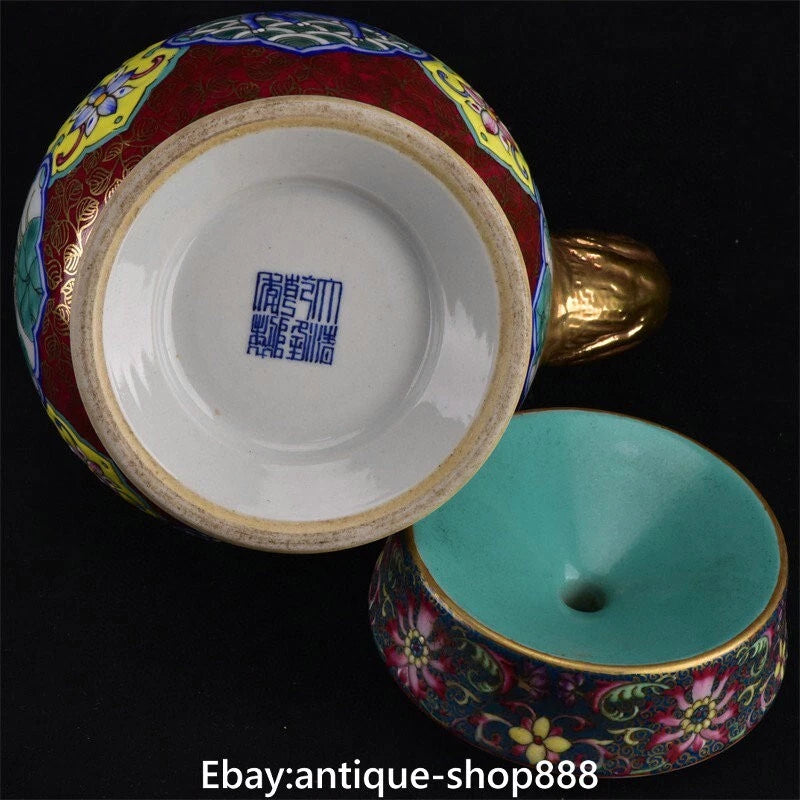 Qianlong Colour Enamel Porcelain Gilt Kylin Qilin Chilin Dragon Beast Kettle Pot