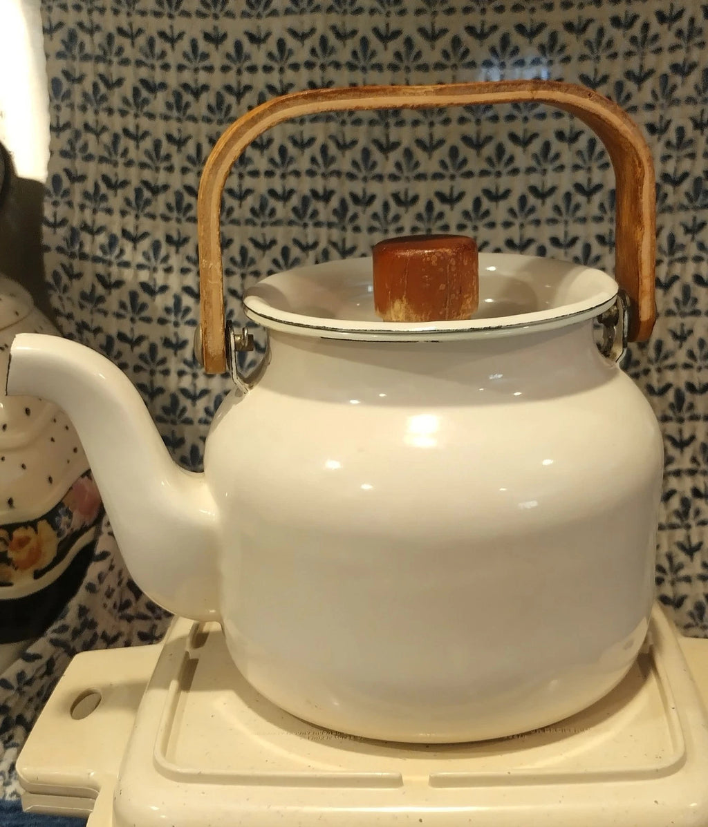 Vintage Enamel Coated Copco Style Teapot Kettle Rustic Farmhouse